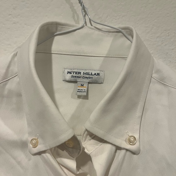 Peter Millar Golf Polo Shirt Men’s Medium White Stretch Long Sleeve Logo EUC - Picture 4 of 6